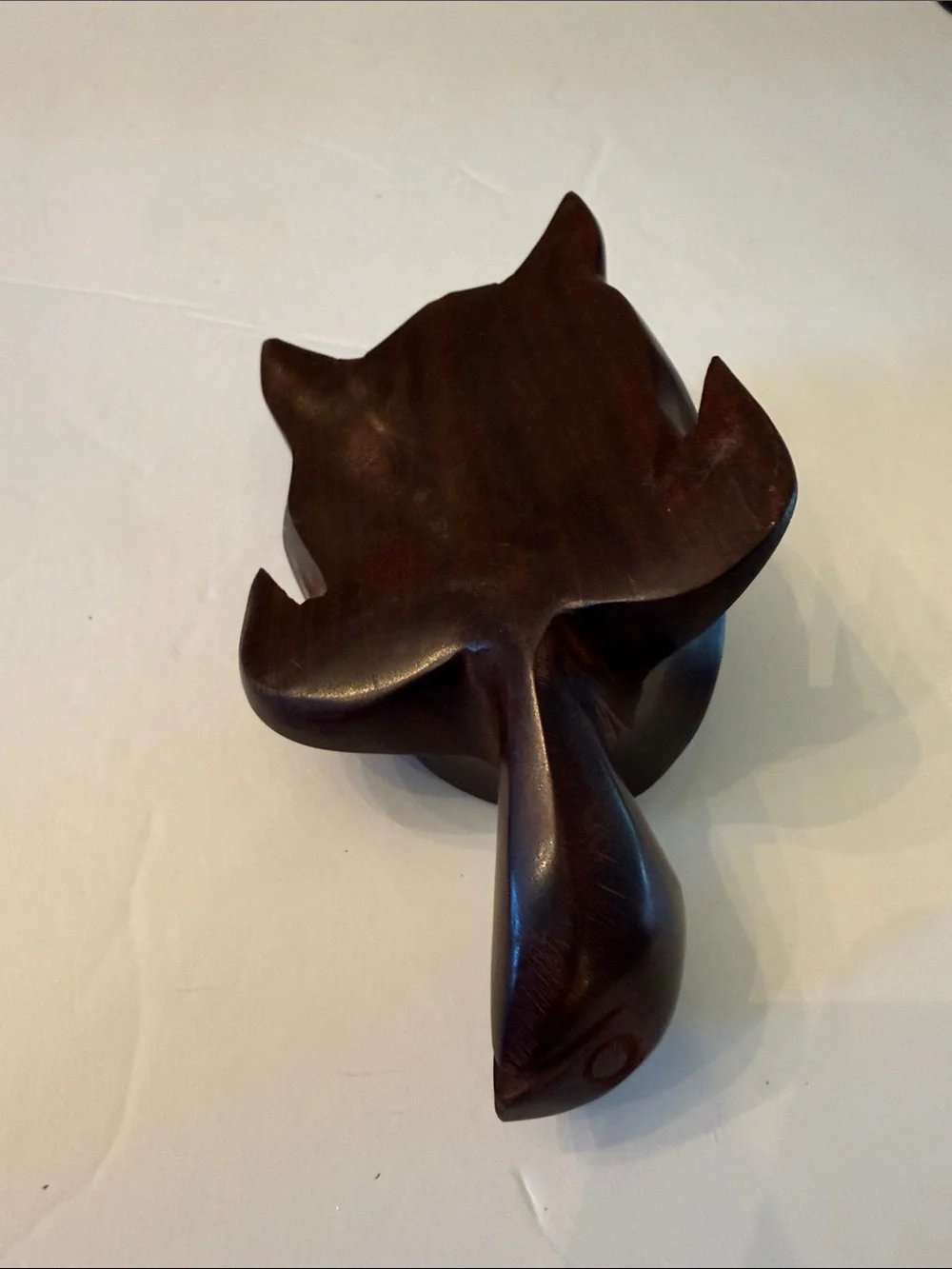 Vintage Hand Carved Wood Turtle Figurine Sea Turtle Sculpture Home Decor